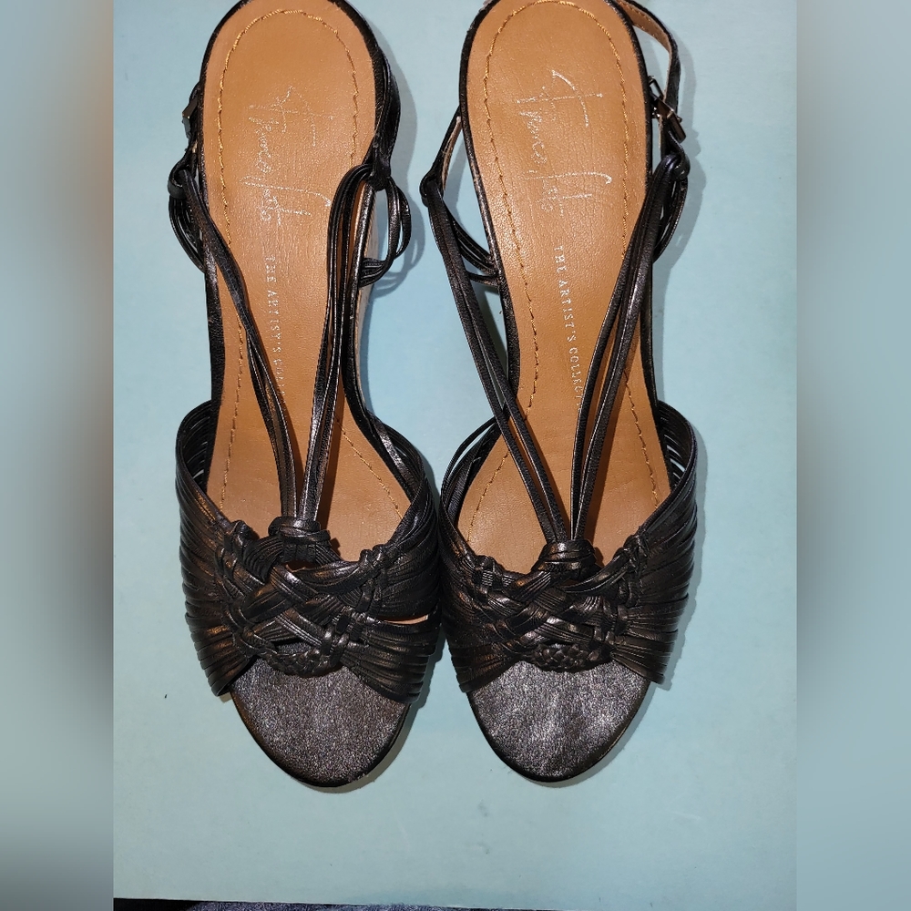 Womens Frank Sarto Black Wedge Sandals sz 8